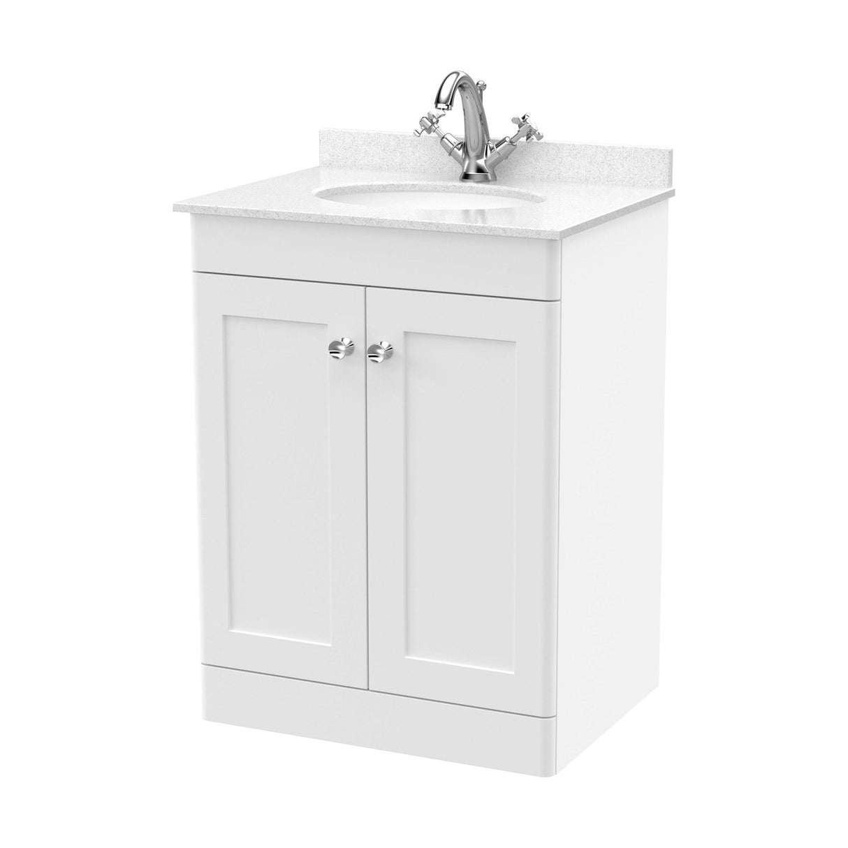 [BFCL125WR1] Swynnerton Traditional 2 Door Floor Standing Vanity Unit with Marble Basin, Satin White, 600mm - Cutout
