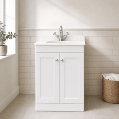 [BFCL125WR1] Swynnerton Traditional 2 Door Floor Standing Vanity Basin Unit with 1 Tap Hole White Marble Worktop and Basin, Choice of Size and Colour