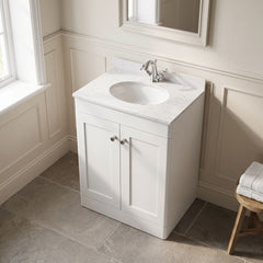 [BFCL125WR1] Swynnerton Traditional 2 Door Floor Standing Vanity Basin Unit with 1 Tap Hole White Marble Worktop and Basin, Choice of Size and Colour