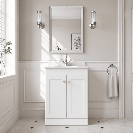 [BFCL125WR1] Swynnerton Traditional 2 Door Floor Standing Vanity Basin Unit with 1 Tap Hole White Marble Worktop and Basin, Choice of Size and Colour - Silo