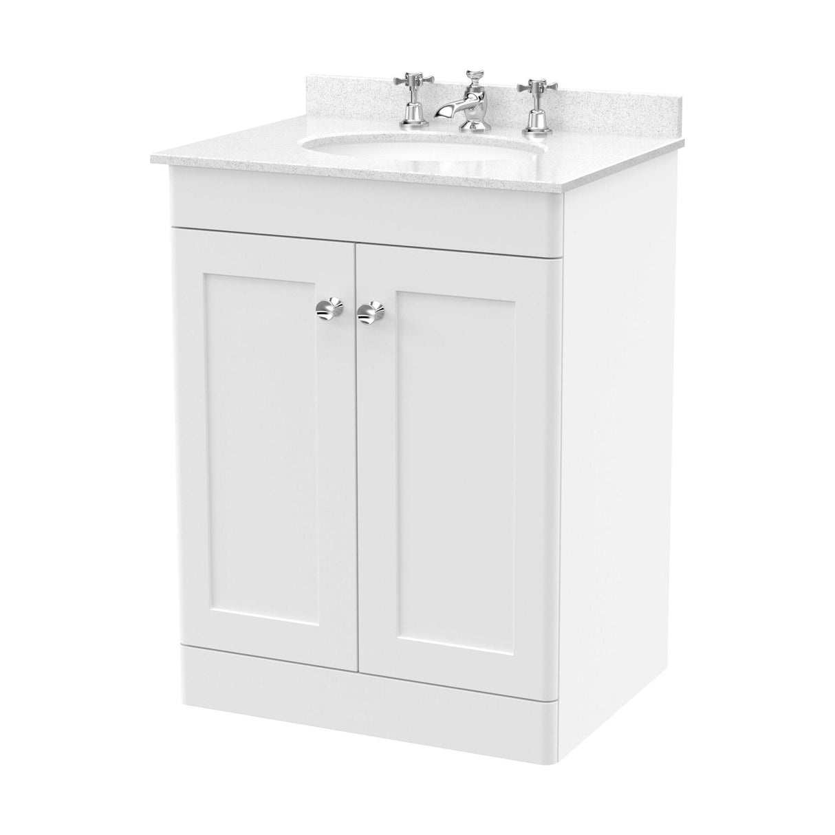 [BFCL125WR3] Swynnerton Traditional 2 Door Floor Standing Vanity Unit with Marble Basin, Satin White, 600mm - Cutout