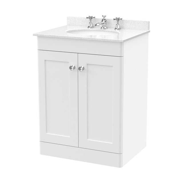 [BFCL125WR3] Swynnerton Traditional 2 Door Floor Standing Vanity Unit with Marble Basin, Satin White, 600mm - Cutout
