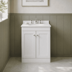 [BFCL125WR3] Swynnerton Traditional 2 Door Floor Standing Vanity Basin Unit with 3 Tap Hole White Marble Worktop and Basin, Choice of Size and Colour