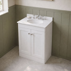 [BFCL125WR3] Swynnerton Traditional 2 Door Floor Standing Vanity Basin Unit with 3 Tap Hole White Marble Worktop and Basin, Choice of Size and Colour
