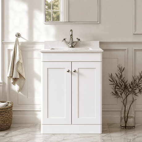 [BFCL125WS1] Swynnerton Traditional 2 Door Floor Standing Vanity Basin Unit with 1 Tap Hole White Marble Worktop and Square Basin, Choice of Size and Colour - Silo