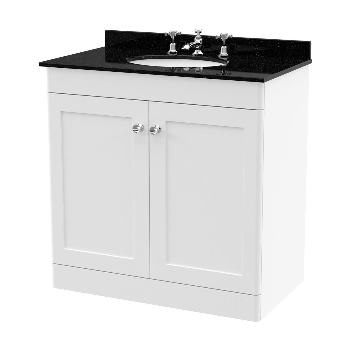 [BFCL126BR3] Swynnerton Traditional 2 Door Floor Standing Vanity Unit with Black Marble Worktop and 3 Tap Hole Basin, Choice of Size and Colour - Cutout