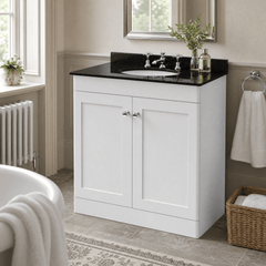 [BFCL126BR3] Swynnerton Traditional 2 Door Floor Standing Vanity Unit with Black Marble Worktop and 3 Tap Hole Basin, Choice of Size and Colour