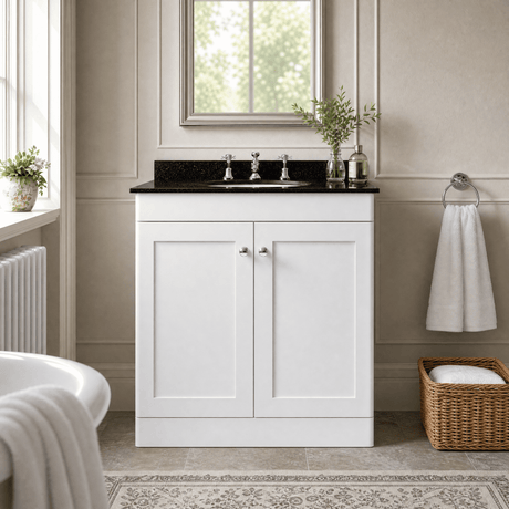 [BFCL126BR3] Swynnerton Traditional 2 Door Floor Standing Vanity Unit with Black Marble Worktop and 3 Tap Hole Basin, Choice of Size and Colour - Silo