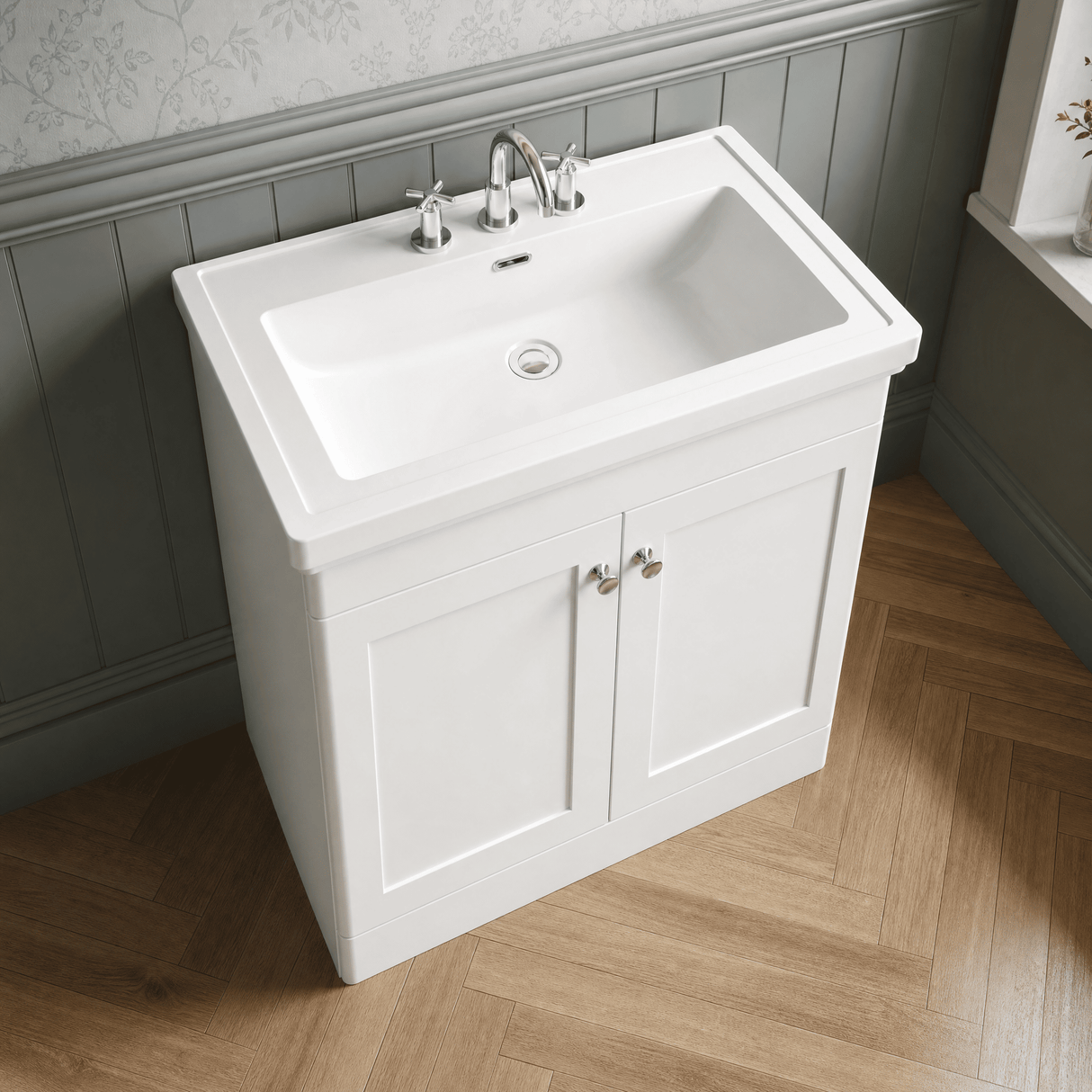 [BFCL126B] Swynnerton Traditional 2 Door Floor Standing Vanity Basin Unit with 3 Tap Hole Traditional Fireclay Basin, Choice of Size and Colour