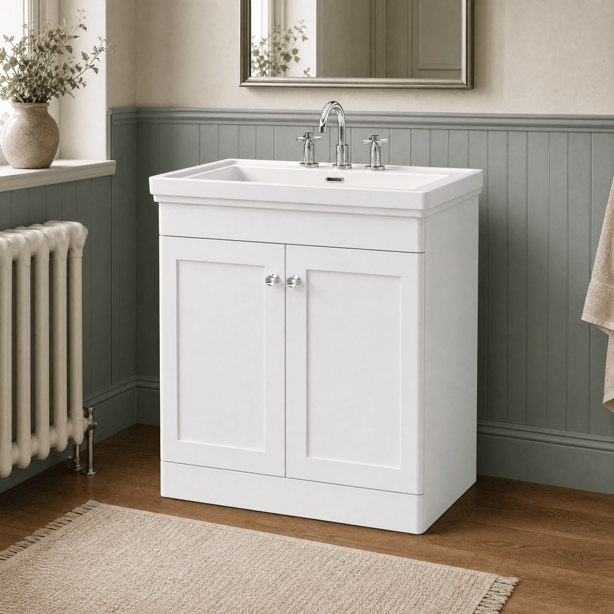 [BFCL126B] Swynnerton Traditional 2 Door Floor Standing Vanity Basin Unit with 3 Tap Hole Traditional Fireclay Basin, Choice of Size and Colour