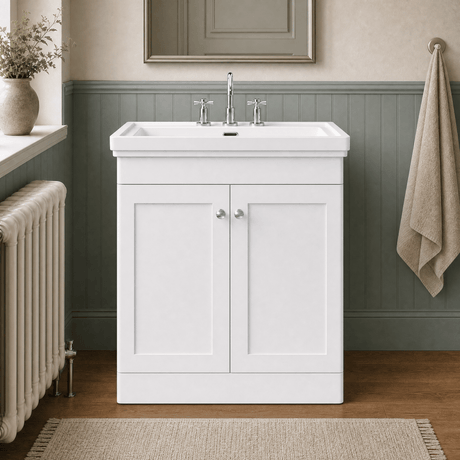 [BFCL126B] Swynnerton Traditional 2 Door Floor Standing Vanity Basin Unit with 3 Tap Hole Traditional Fireclay Basin, Choice of Size and Colour - Silo