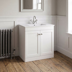 [BFCL126C] Swynnerton Traditional 2 Door Floor Standing Vanity Basin Unit with 1 Tap Hole Minimalist Ceramic Basin, Choice of Size and Colour