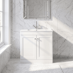 [BFCL126C] Swynnerton Traditional 2 Door Floor Standing Vanity Basin Unit with 1 Tap Hole Minimalist Ceramic Basin, Choice of Size and Colour - Silo
