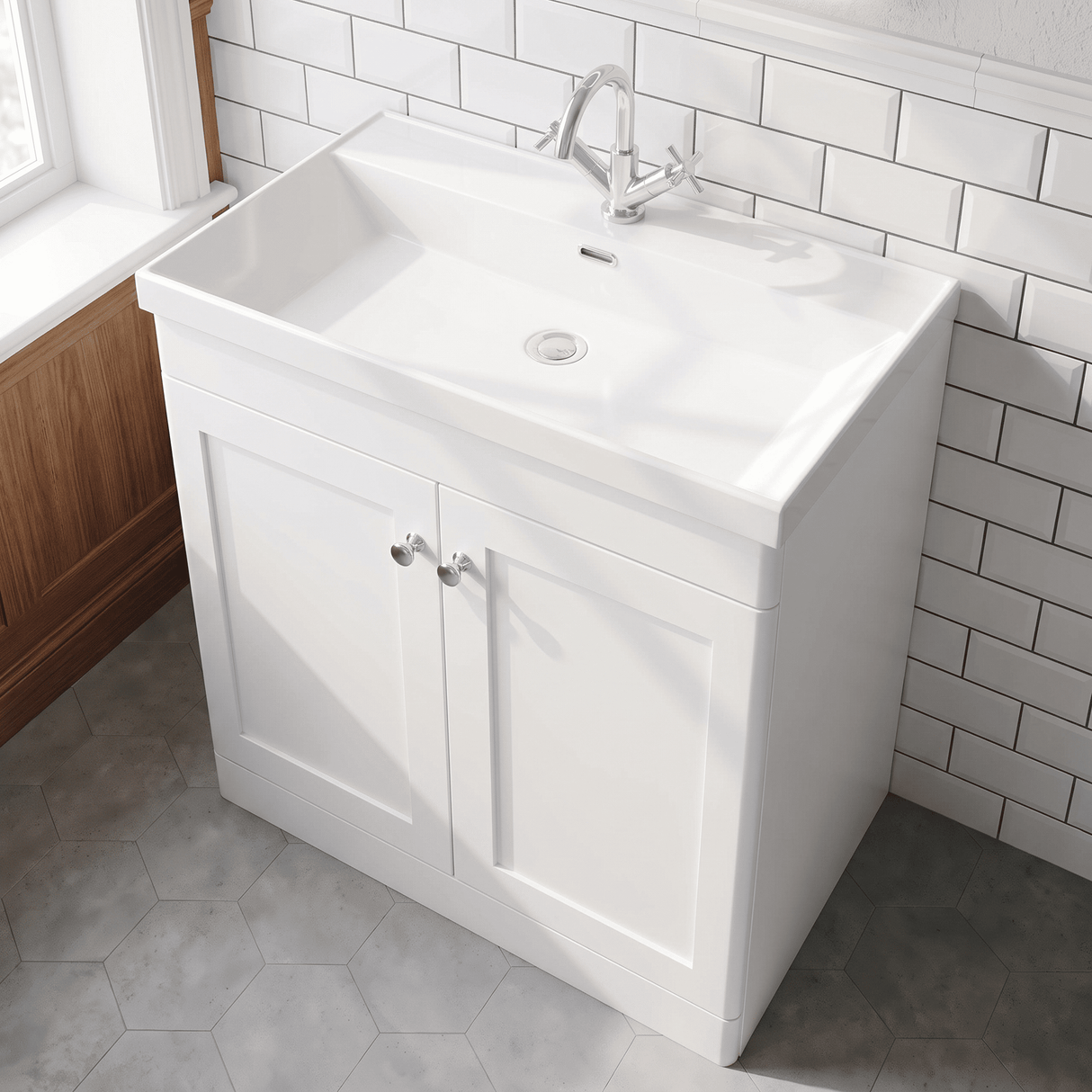 [BFCL126E] Swynnerton Traditional 2 Door Floor Standing Vanity Unit with Thin Edge Basin, Choice of Size and Colour