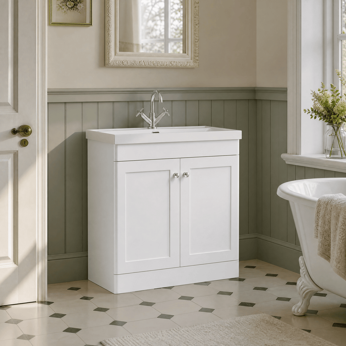 [BFCL126E] Swynnerton Traditional 2 Door Floor Standing Vanity Unit with Thin Edge Basin, Choice of Size and Colour
