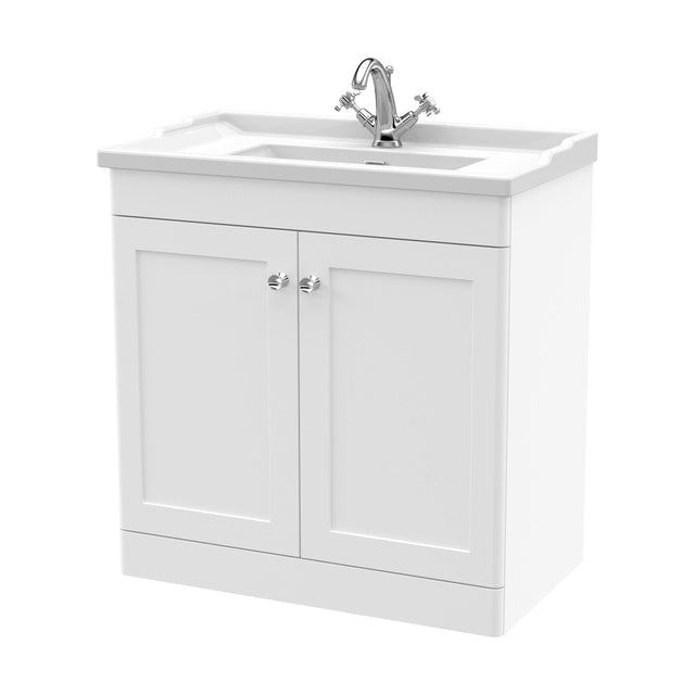 [BFCL126F] Swynnerton Traditional 2 Door Floor Standing Vanity Unit with Basin, Satin White, 800mm - Cutout