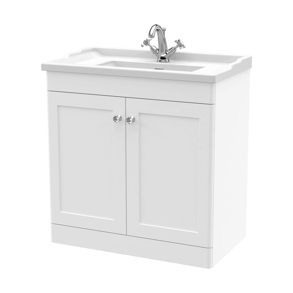 [BFCL126F] Swynnerton Traditional 2 Door Floor Standing Vanity Basin Unit with 1 Tap Hole Traditional Ceramic Basin, Choice of Size and Colour - Cutout