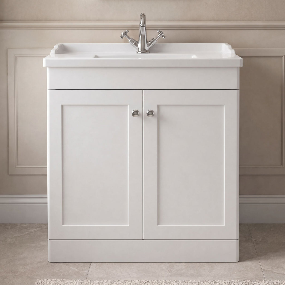 [BFCL126F] Swynnerton Traditional 2 Door Floor Standing Vanity Basin Unit with 1 Tap Hole Traditional Ceramic Basin, Choice of Size and Colour