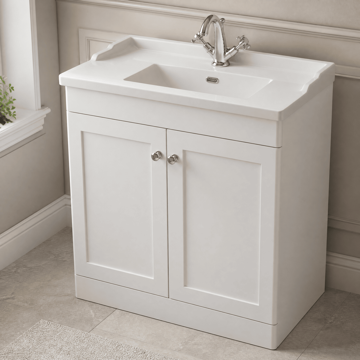 [BFCL126F] Swynnerton Traditional 2 Door Floor Standing Vanity Basin Unit with 1 Tap Hole Traditional Ceramic Basin, Choice of Size and Colour