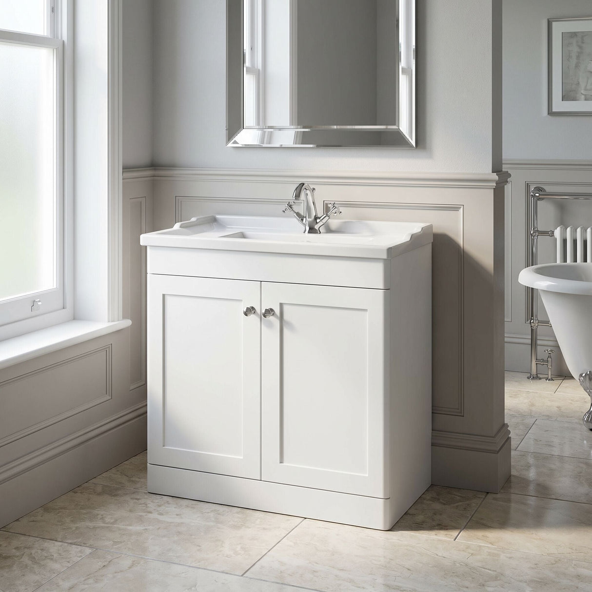 [BFCL126F] Swynnerton Traditional 2 Door Floor Standing Vanity Basin Unit with 1 Tap Hole Traditional Ceramic Basin, Choice of Size and Colour
