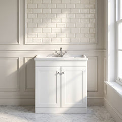 [BFCL126F] Swynnerton Traditional 2 Door Floor Standing Vanity Basin Unit with 1 Tap Hole Traditional Ceramic Basin, Choice of Size and Colour - Silo
