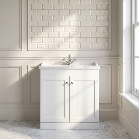 [BFCL126F] Swynnerton Traditional 2 Door Floor Standing Vanity Basin Unit with 1 Tap Hole Traditional Ceramic Basin, Choice of Size and Colour - Silo