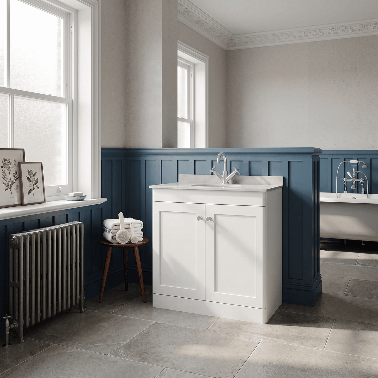 [BFCL126GR1] Swynnerton Traditional 2 Door Floor Standing Vanity Unit with Grey Marble Worktop and 1 Tap Hole Basin, Choice of Size and Colour