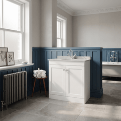 [BFCL126GR1] Swynnerton Traditional 2 Door Floor Standing Vanity Unit with Grey Marble Worktop and 1 Tap Hole Basin, Choice of Size and Colour