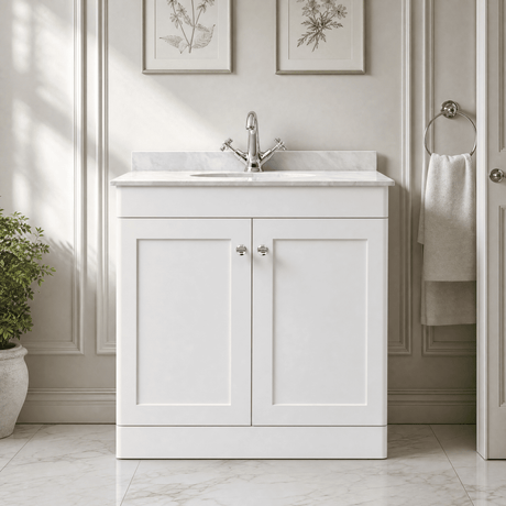 [BFCL126GR1] Swynnerton Traditional 2 Door Floor Standing Vanity Unit with Grey Marble Worktop and 1 Tap Hole Basin, Choice of Size and Colour - Silo