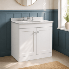 [BFCL126GR3] Swynnerton Traditional 2 Door Floor Standing Vanity Basin Unit with 3 Tap Hole Grey Marble Top Basin, Choice of Size and Colour