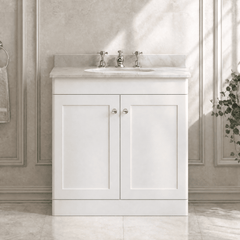 [BFCL126GR3] Swynnerton Traditional 2 Door Floor Standing Vanity Basin Unit with 3 Tap Hole Grey Marble Top Basin, Choice of Size and Colour - Silo