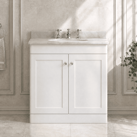 [BFCL126GR3] Swynnerton Traditional 2 Door Floor Standing Vanity Basin Unit with 3 Tap Hole Grey Marble Top Basin, Choice of Size and Colour - Silo