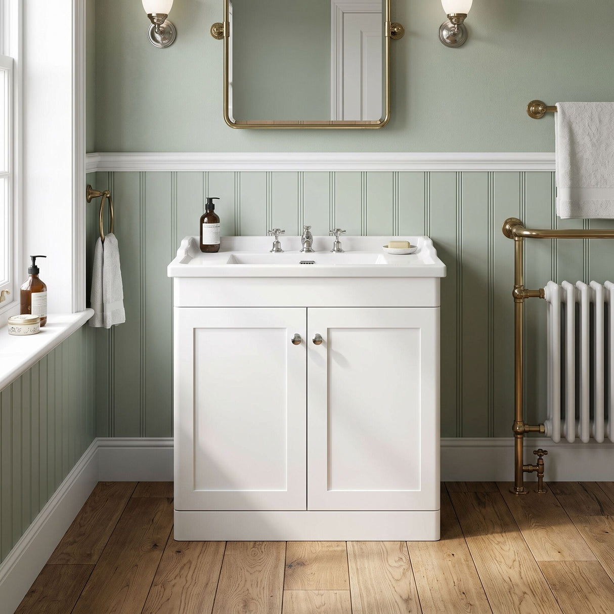 [BFCL126G] Swynnerton Traditional 2 Door Floor Standing Vanity Basin Unit with 3 Tap Hole Traditional Ceramic Basin, Choice of Size and Colour