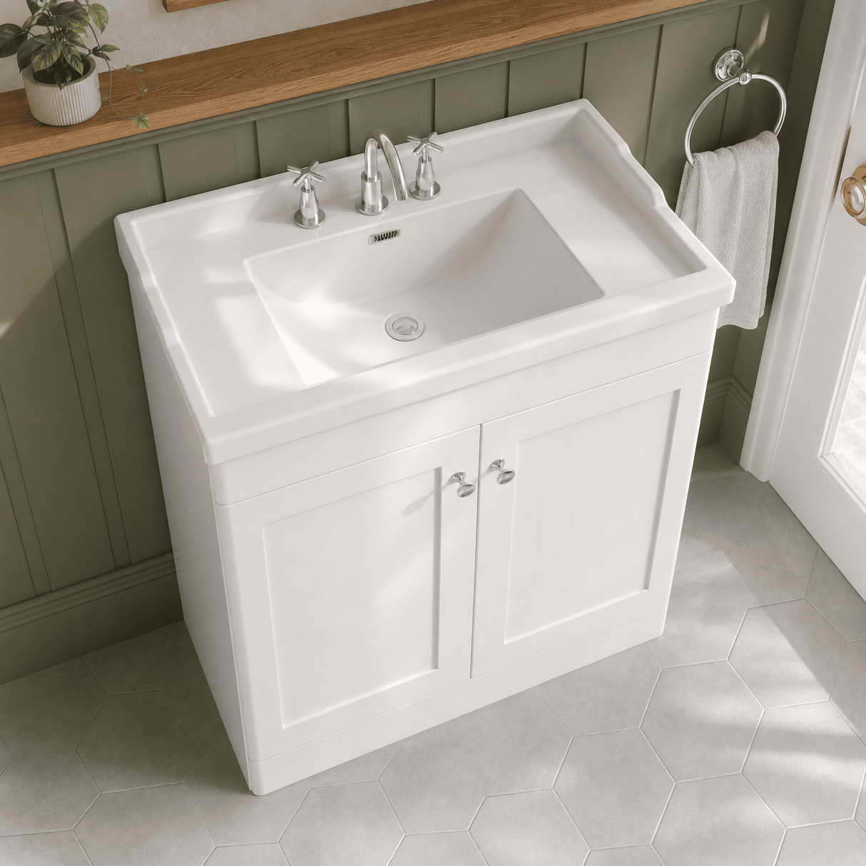 [BFCL126G] Swynnerton Traditional 2 Door Floor Standing Vanity Basin Unit with 3 Tap Hole Traditional Ceramic Basin, Choice of Size and Colour