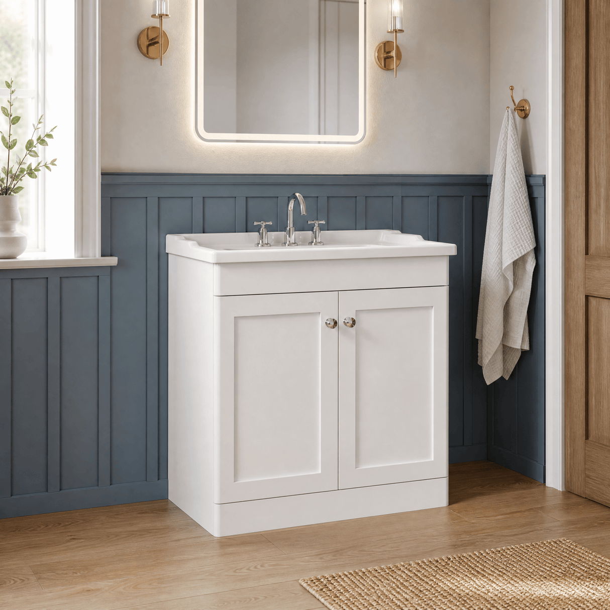 [BFCL126G] Swynnerton Traditional 2 Door Floor Standing Vanity Basin Unit with 3 Tap Hole Traditional Ceramic Basin, Choice of Size and Colour