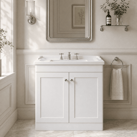 [BFCL126G] Swynnerton Traditional 2 Door Floor Standing Vanity Basin Unit with 3 Tap Hole Traditional Ceramic Basin, Choice of Size and Colour - Silo
