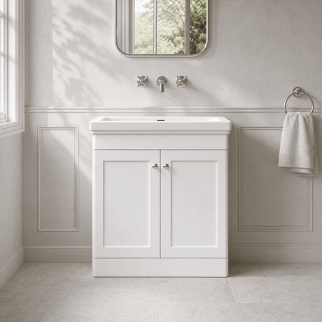 [BFCL126H] Swynnerton Traditional 2 Door Floor Standing Vanity Unit with 0 Tap Hole Traditional Fireclay Basin, Choice of Size and Colour - Silo