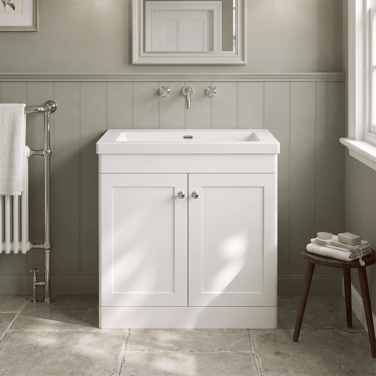 [BFCL126K] Swynnerton Traditional 2 Door Floor Standing Vanity Basin Unit with 0 Tap Hole Modern Fireclay Basin, Choice of Size and Colour