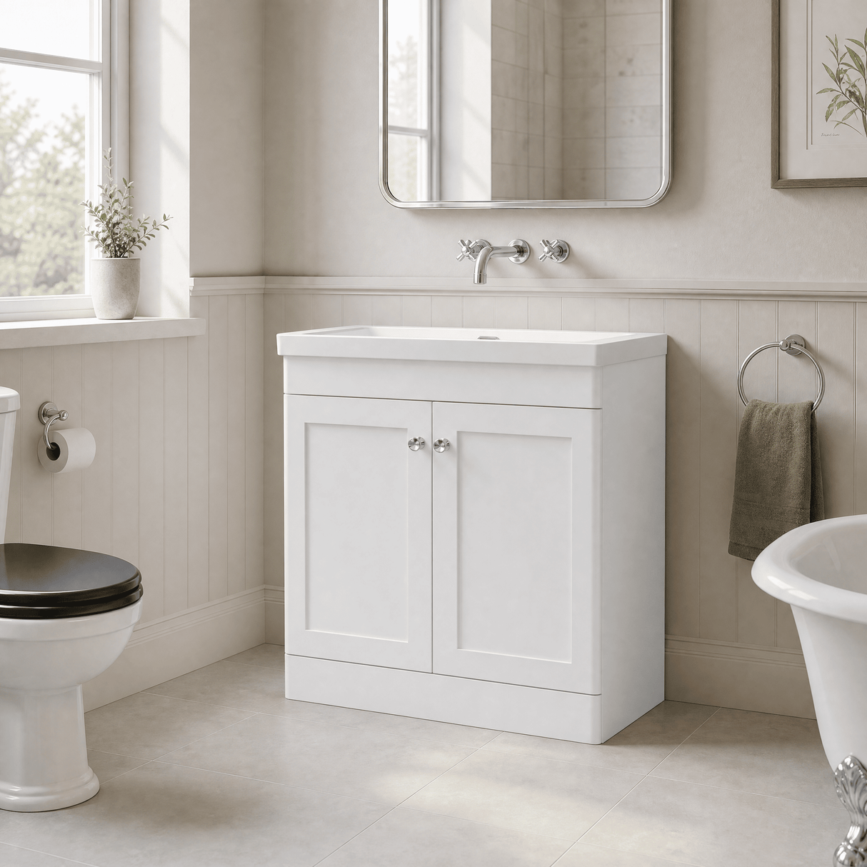 [BFCL126K] Swynnerton Traditional 2 Door Floor Standing Vanity Basin Unit with 0 Tap Hole Modern Fireclay Basin, Choice of Size and Colour
