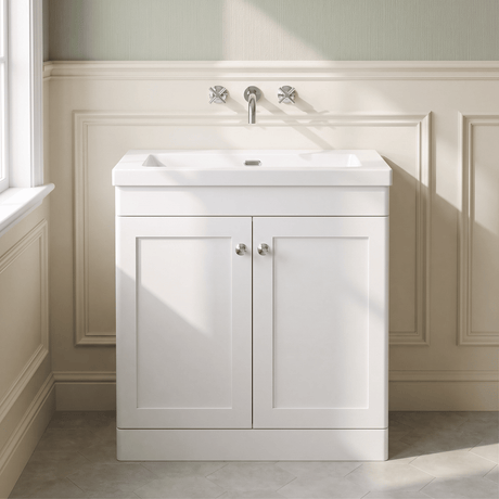 [BFCL126K] Swynnerton Traditional 2 Door Floor Standing Vanity Basin Unit with 0 Tap Hole Modern Fireclay Basin, Choice of Size and Colour - Silo