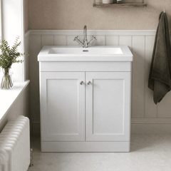 [BFCL126L] Swynnerton Traditional 2 Door Floor Standing Vanity Basin Unit with 1 Tap Hole Modern Fireclay Basin, Choice of Size and Colour