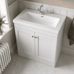 [BFCL126L] Swynnerton Traditional 2 Door Floor Standing Vanity Basin Unit with 1 Tap Hole Modern Fireclay Basin, Choice of Size and Colour