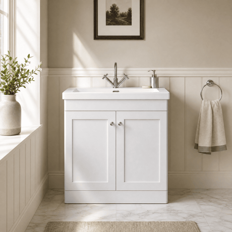 [BFCL126L] Swynnerton Traditional 2 Door Floor Standing Vanity Basin Unit with 1 Tap Hole Modern Fireclay Basin, Choice of Size and Colour - Silo