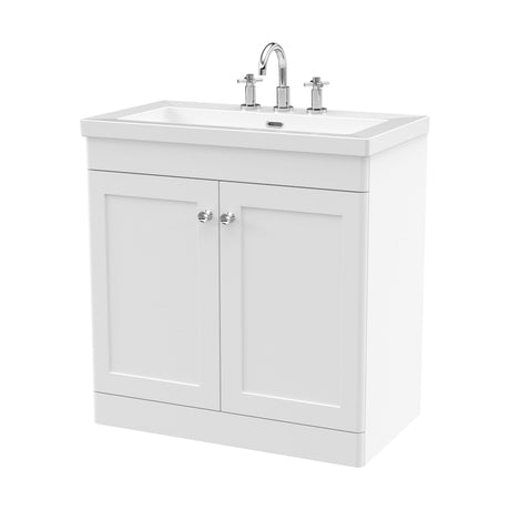 [BFCL126M] Swynnerton Traditional 2 Door Floor Standing Vanity Unit with Fireclay Basin, Satin White, 800mm - Cutout