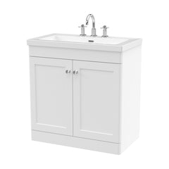 [BFCL126M] Swynnerton Traditional 2 Door Floor Standing Vanity Basin Unit with 3 Tap Hole Modern Fireclay Basin, Choice of Size and Colour - Cutout