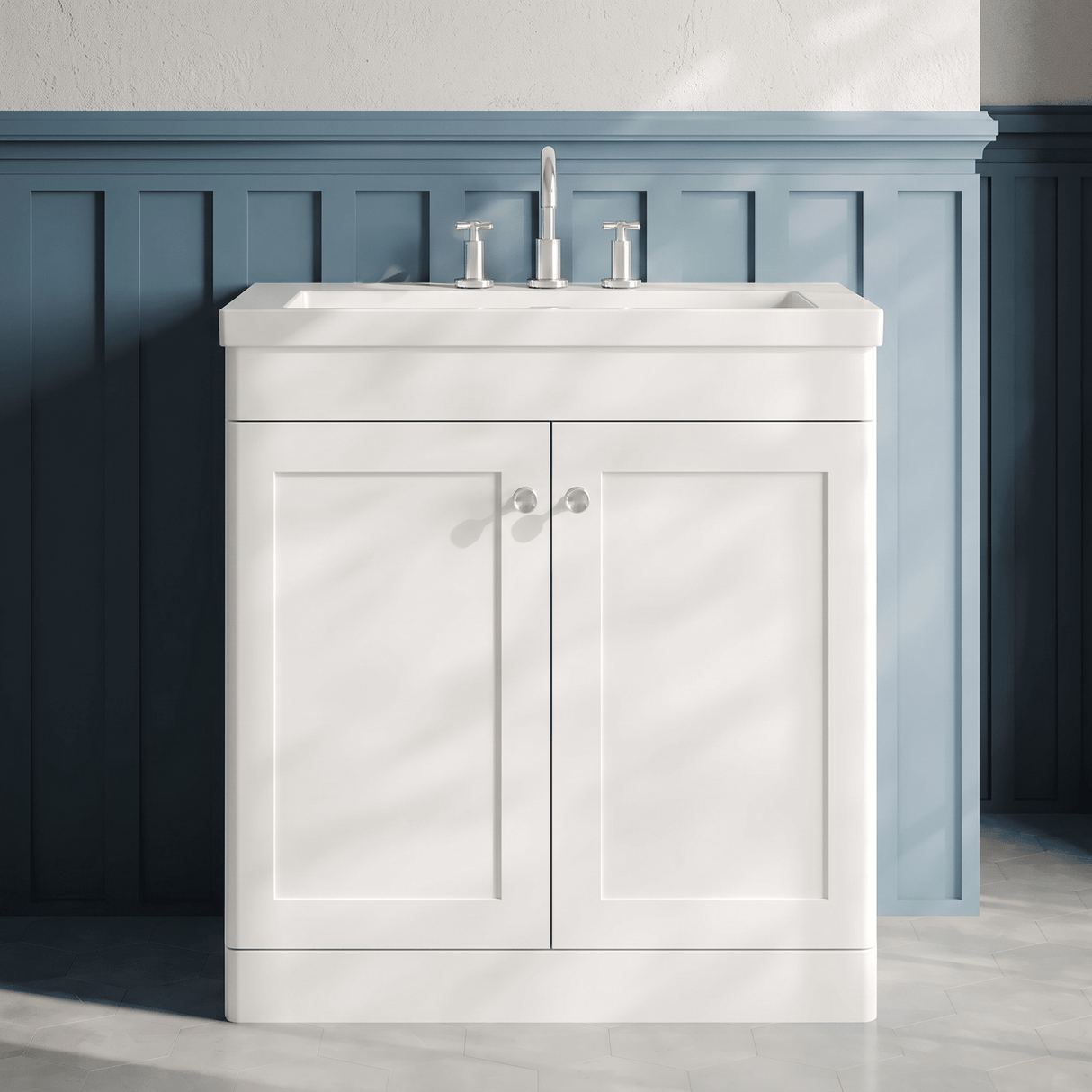 [BFCL126M] Swynnerton Traditional 2 Door Floor Standing Vanity Basin Unit with 3 Tap Hole Modern Fireclay Basin, Choice of Size and Colour