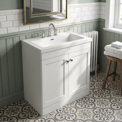 [BFCL126M] Swynnerton Traditional 2 Door Floor Standing Vanity Basin Unit with 3 Tap Hole Modern Fireclay Basin, Choice of Size and Colour