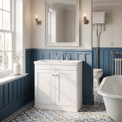 [BFCL126M] Swynnerton Traditional 2 Door Floor Standing Vanity Basin Unit with 3 Tap Hole Modern Fireclay Basin, Choice of Size and Colour