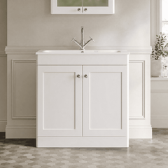 [BFCL126P] Swynnerton Traditional 2 Door Floor Standing Vanity Basin Unit with 1 Tap Hole Stone Basin, Choice of Size and Colour