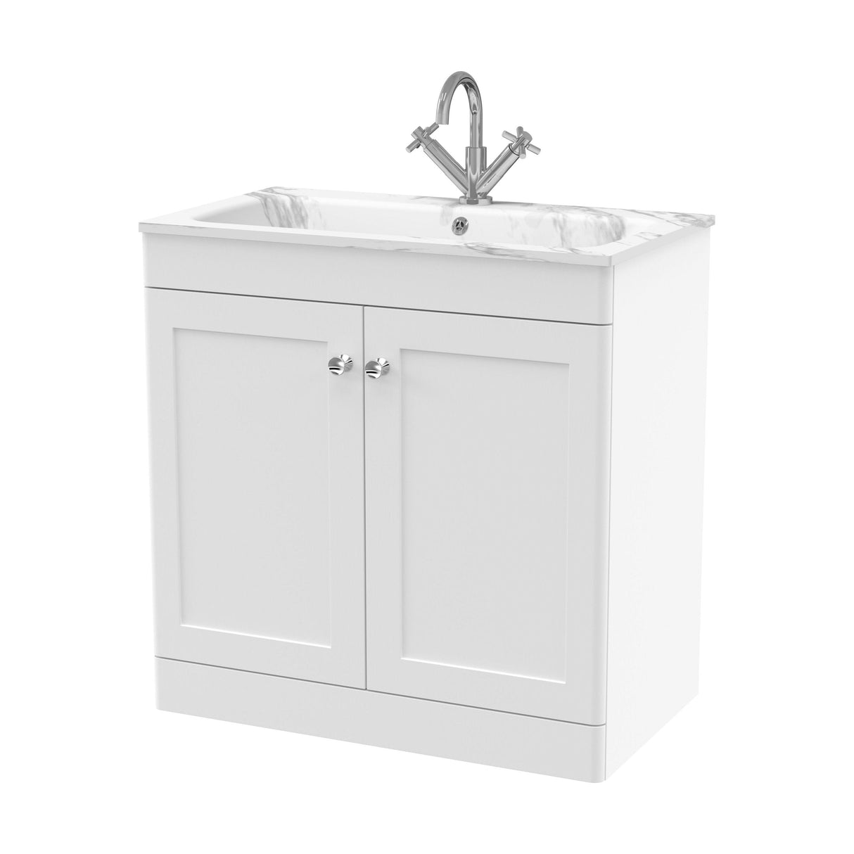 [BFCL126Q] Swynnerton Traditional 2 Door Floor Standing Vanity Basin Unit with 1 Tap Hole Marble Effect Stone Basin, Choice of Size and Colour - Cutout